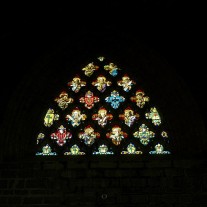 SN-02-03: Stained Glass Window, Collegiate Church, Roncesvalles, Via Turonensis, Navarra, Spain